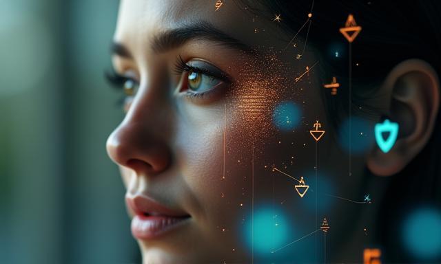 Abstract human face with computer vision ethical icons