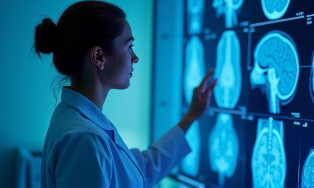 Healthcare professional analyzing enhanced medical imaging