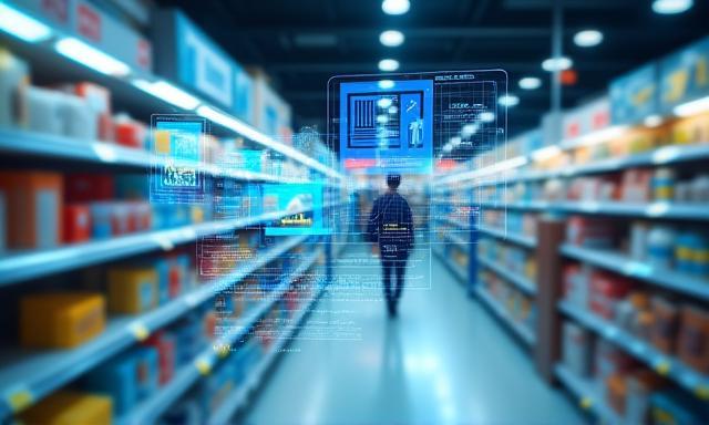 Retail inventory shelves with AI demand forecasting insights